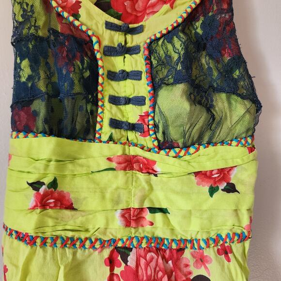 Free People Boho Fairy Grunge Blouse Floral Lace 10 Green - Picture 6 of 11